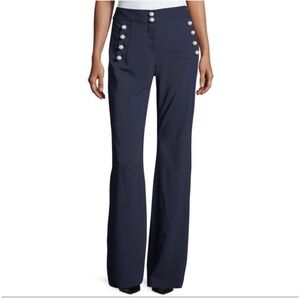 Veronica Beard Navy Blue Pearl Accent Adley Wide Leg Sailor Pants 6